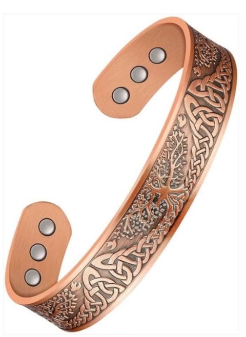 Pure Copper Magnetic Bracelets for Women Men, Adjustable Copper Cuff Bangle, Wide Solid Copper Magentic Bracelet, Magnetic Bangle Bracelets Jewelry with Tree of Life Motif