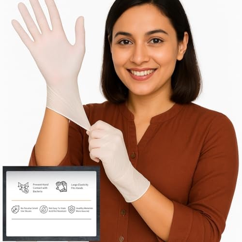 adbeni Disposable Latex Gloves | Food Handling | Powder Free | Premium | for Medical Examination, Kitchen, Cleaning, Cooking, Salon, Spa, Gardening, Travel & Grooming | Stretchable Fit | Pack of 50 - Image 1
