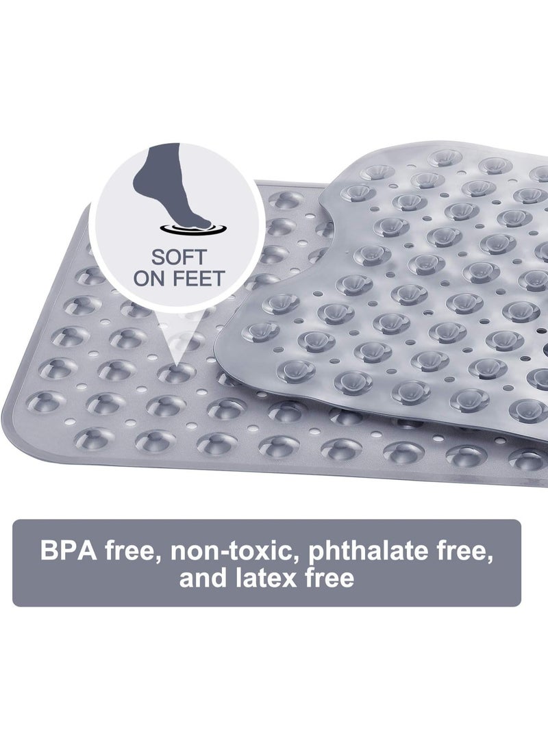 VIUAUAX سجادة حمام حوض استحمام 40 × 100 سم مانعة للانزلاق وكبيرة جدًا، سجادة حوض استحمام مزودة بأكواب شفط، سجادة حمام قابلة للغسل في الغسالة مع فتحات تصريف، رمادي شفاف - Image 3