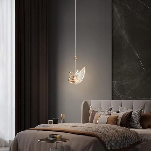 CITRA LED Rose Gold Swan Bedside Hanging Pendant Ceiling Lamp Light Fixture - Warm White - Image 1