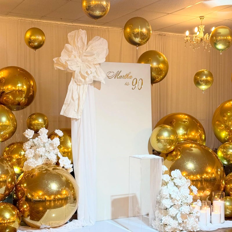 Froova 14 Pcs Gold Round Foil Balloons 22/15/10 4D Ball Balloons Metallic Golden Balloon Ornament Mylar Balloon Chrome for Graduation Birthday Wedding Anniversary New Year Disco Party Decorations - Image 4