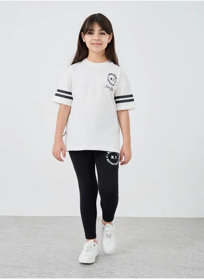 ستايلي Styli Printed Oversized T-Shirt and Leggings Set