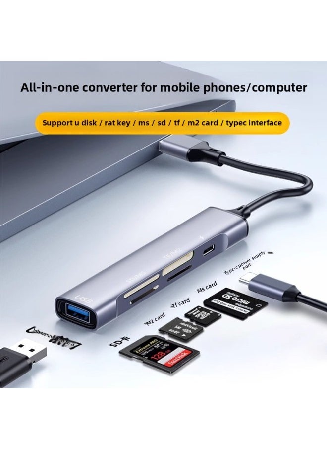 Generic - Multi-function Card Reader All-in-one High-speed Camera Sd Card TF Card MS Card M2 Card U Disk Charging Mobile Phone OTG Universal-Color:Typec Six-in-one [ms] Metal Model [supports Tf Card/sd Card/m2 Card/ms Card/u Disk/typec Power Supply] Card Reader/hand - Image 1