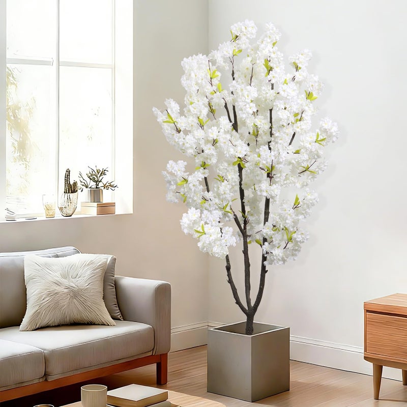 DRACIT Faux White Cherry Blossom 6ft(72in) Artificial Floor Plant for Indoor Decor Natural Potted Tree with Texture Flowers and Realistic Wood Trunk for Home Living Room,Office Perfect Housewarming Gift - Image 2