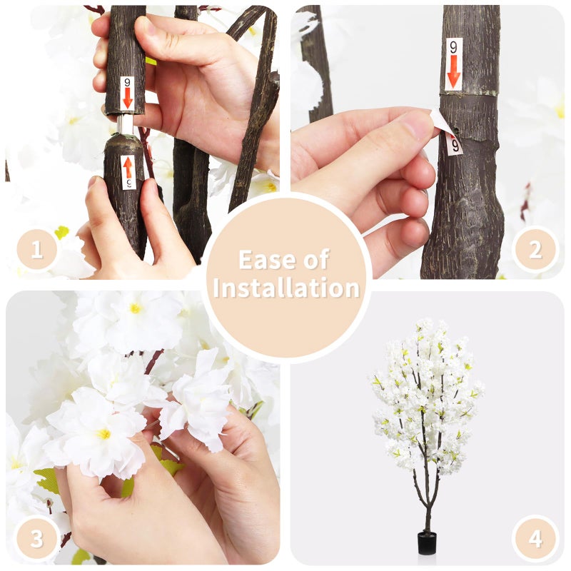 DRACIT Faux White Cherry Blossom 6ft(72in) Artificial Floor Plant for Indoor Decor Natural Potted Tree with Texture Flowers and Realistic Wood Trunk for Home Living Room,Office Perfect Housewarming Gift - Image 4