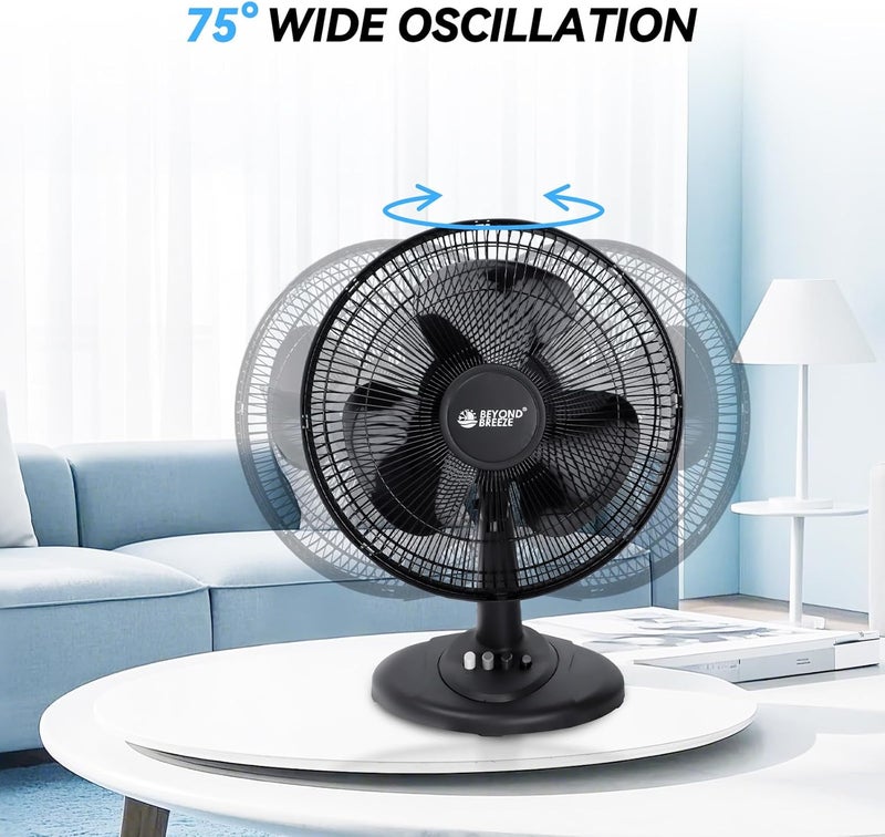 BEYOND BREEZE Oscillating Table Fan Quiet 3-Speed 12-Inch Adjustable Tilt Fan with Safety Grill, Ideal for Home, Office, Dorm, Black - Image 3