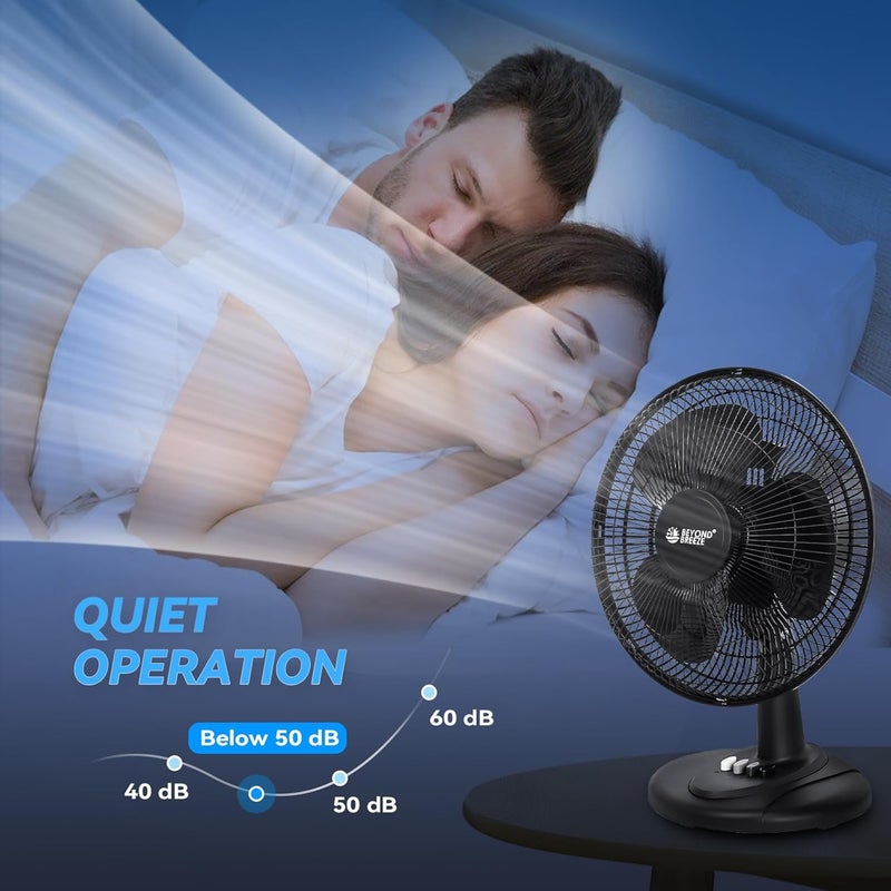 BEYOND BREEZE Oscillating Table Fan Quiet 3-Speed 12-Inch Adjustable Tilt Fan with Safety Grill, Ideal for Home, Office, Dorm, Black - Image 4