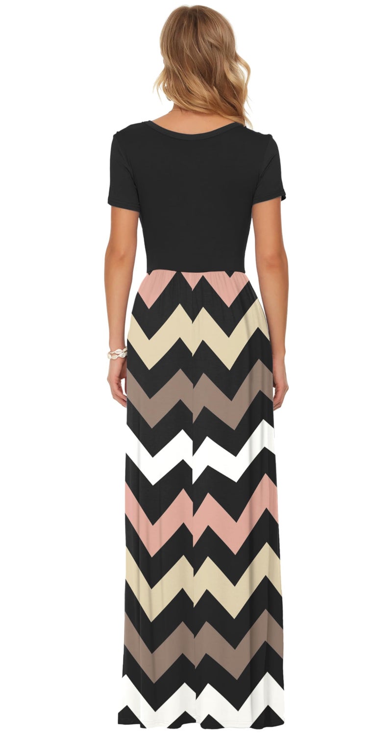 AUSELILY Plus Size Floral Maxi Dress for Women Summer Casual Short Sleeve Crewneck Empire Waist Long Flower Dresses with Pockets 2026 Striped Black XL - Image 4
