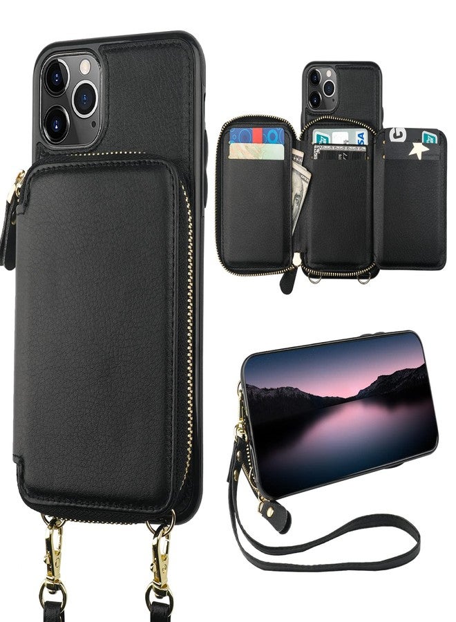 Bocasal RFID Blocking Wallet Case for iPhone 11 Pro Max, Adjustable Crossbody Zipper Purse with Kickstand and Detachable Wrist Strap, PU Leather Flip Folio Case, 6.5 Inch (Black) - Image 1