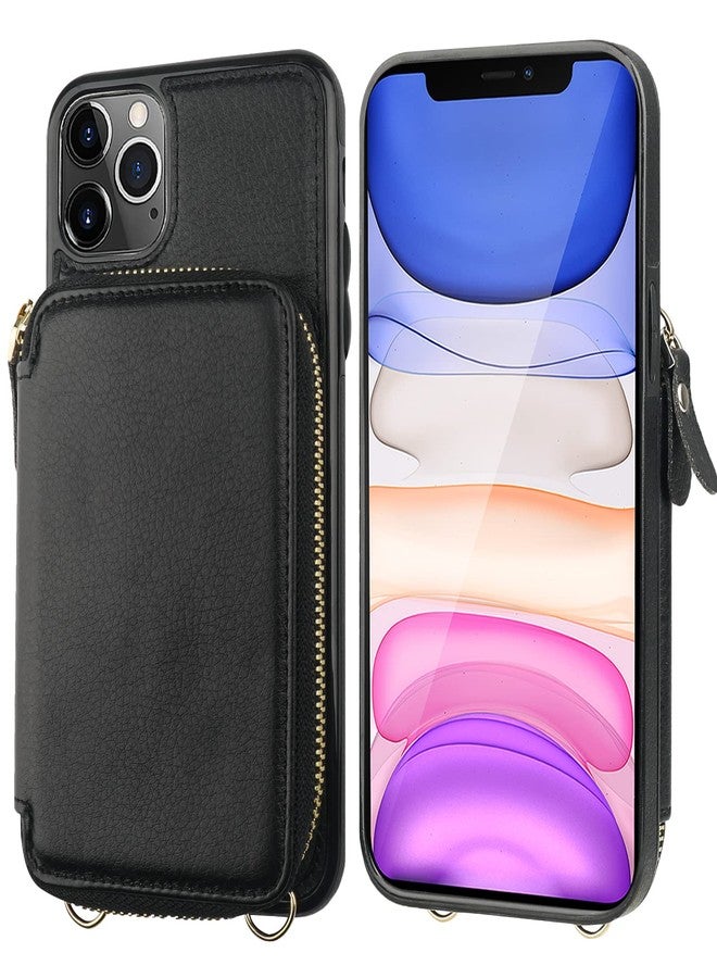 Bocasal RFID Blocking Wallet Case for iPhone 11 Pro Max, Adjustable Crossbody Zipper Purse with Kickstand and Detachable Wrist Strap, PU Leather Flip Folio Case, 6.5 Inch (Black) - Image 3