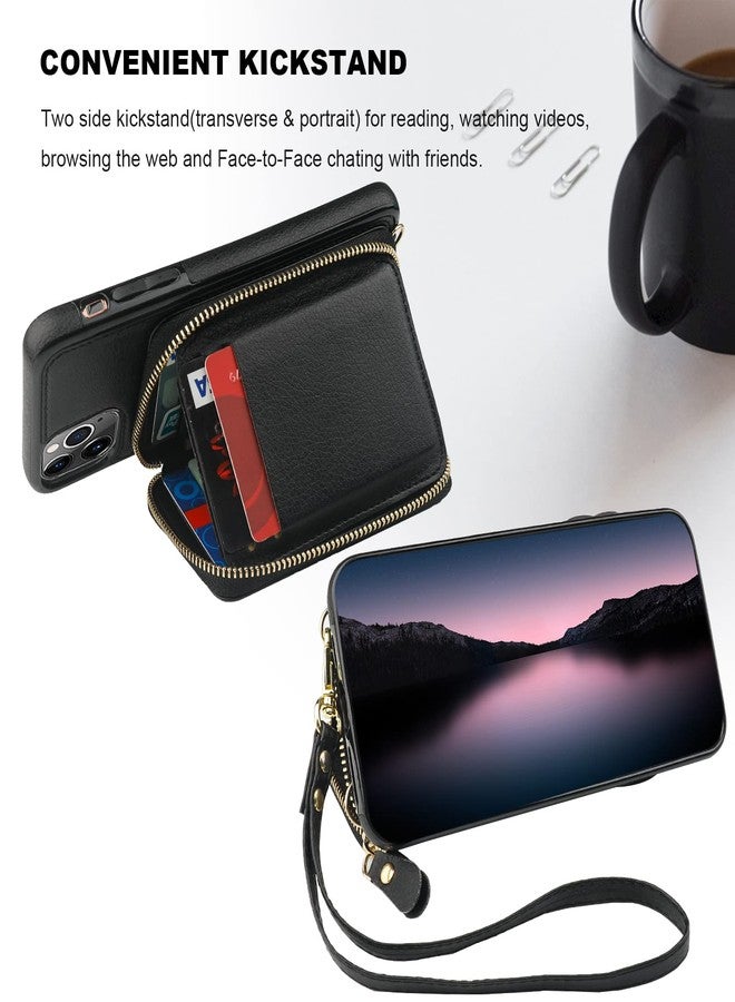 Bocasal RFID Blocking Wallet Case for iPhone 11 Pro Max, Adjustable Crossbody Zipper Purse with Kickstand and Detachable Wrist Strap, PU Leather Flip Folio Case, 6.5 Inch (Black) - Image 5