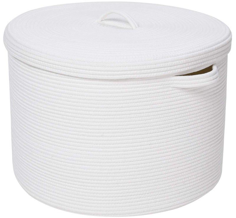 Cottonphant 20" x 20" x 15" Extra Large Storage Basket with Lid, Cotton Rope Storage Baskets, Laundry Hamper, Cloth Bin, for Clothes Towels Blankets Pillows Storage in Living Room, Full White Basket with Cover - Image 2