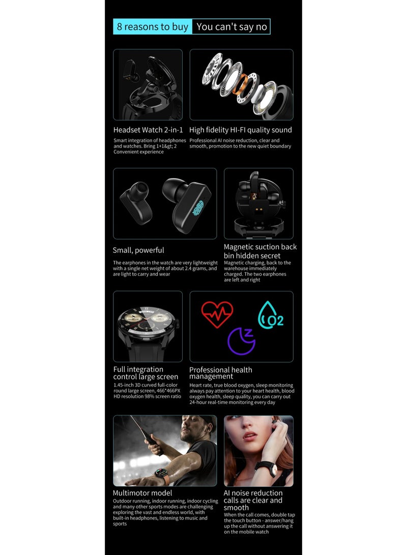 ساعة ذكية جديدة GT5BUDS للرجال/النساء TWS ساعة سماعة 2 في 1 بلوتوث دعوة مراقب معدل ضربات القلب Eublood الأكسجين IP67 مقاوم للماء لنظام IOS - Image 4