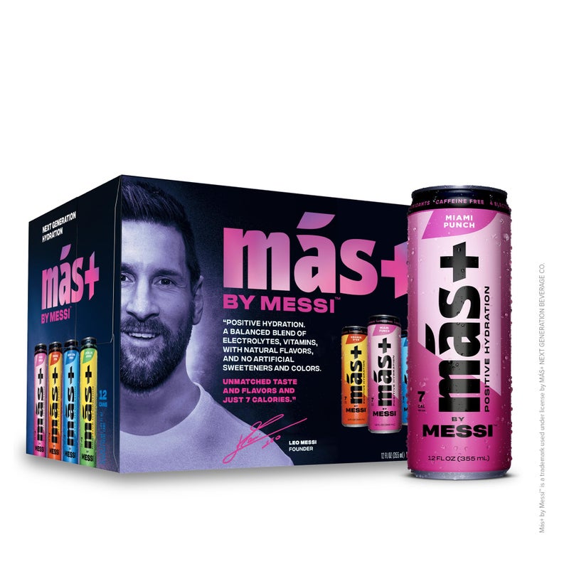 Más+ by Messi 12oz Variety Pack, Sports Drink & Hydration Beverage, Natural Flavors with Vitamins and Electrolytes, No Artificial Sweeteners or Colors, 12-pack - Image 1