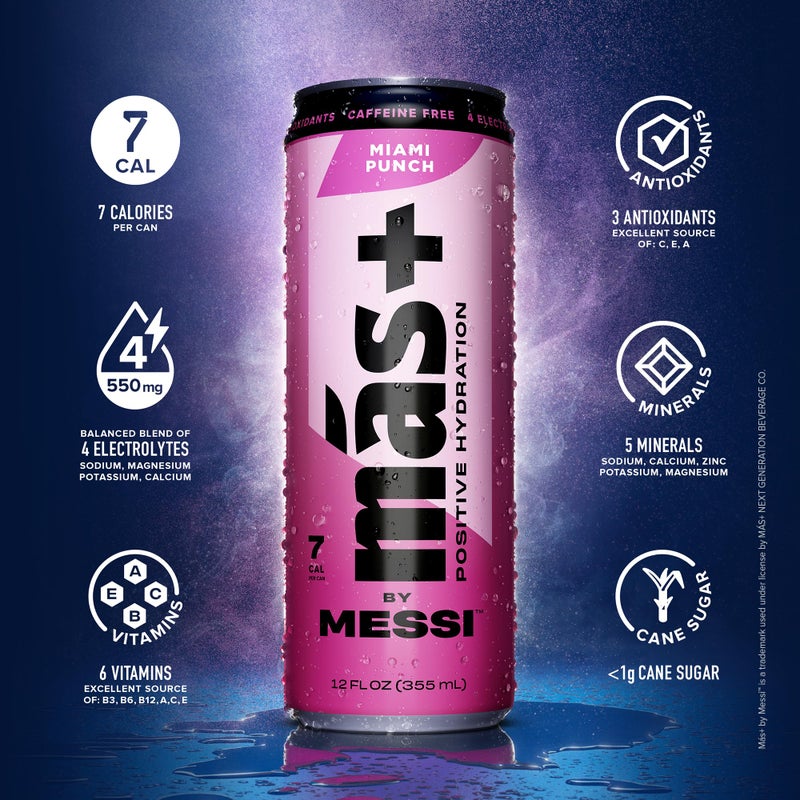 Más+ by Messi 12oz Variety Pack, Sports Drink & Hydration Beverage, Natural Flavors with Vitamins and Electrolytes, No Artificial Sweeteners or Colors, 12-pack - Image 2