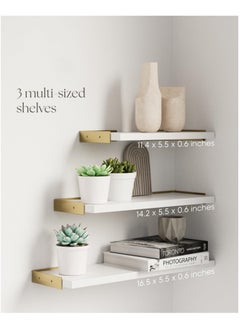 KYD Set of 3 Wall Shelves for Bedroom Decor, Floating Wall Shelves for Living Room Kitchen Storage, Wall Mounted Rustic Wood Shelves for Kids Books, Small Shelf for Bathroom  - Image 2
