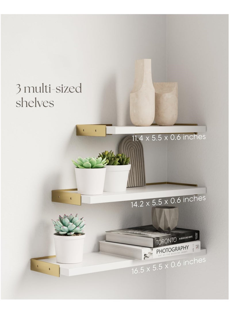 KYD Set of 3 Wall Shelves for Bedroom Decor, Floating Wall Shelves for Living Room Kitchen Storage, Wall Mounted Rustic Wood Shelves for Kids Books, Small Shelf for Bathroom  - Image 2