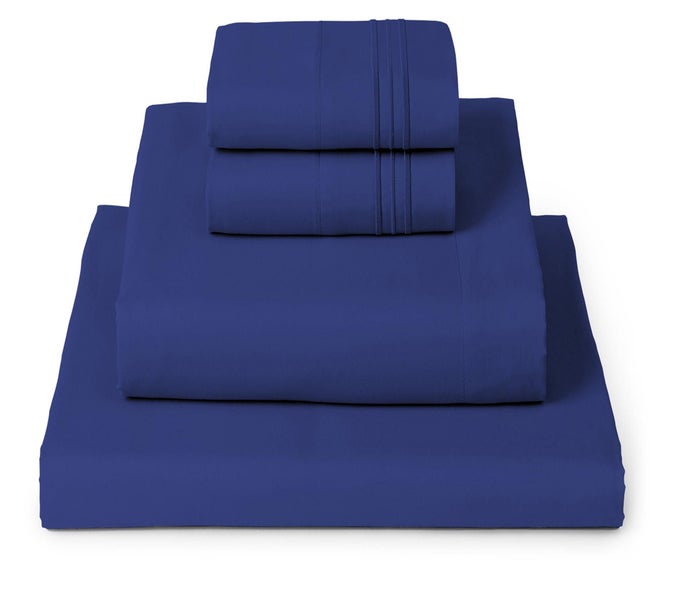 KING SHEETS SET 4 PC ICONIC COLLECTION BEDDING HOTEL LUXURY EXTRA SOFT COOLING BED SHEETS WRINKLE FADE STAIN RESISTANT KING ROYAL BLUE