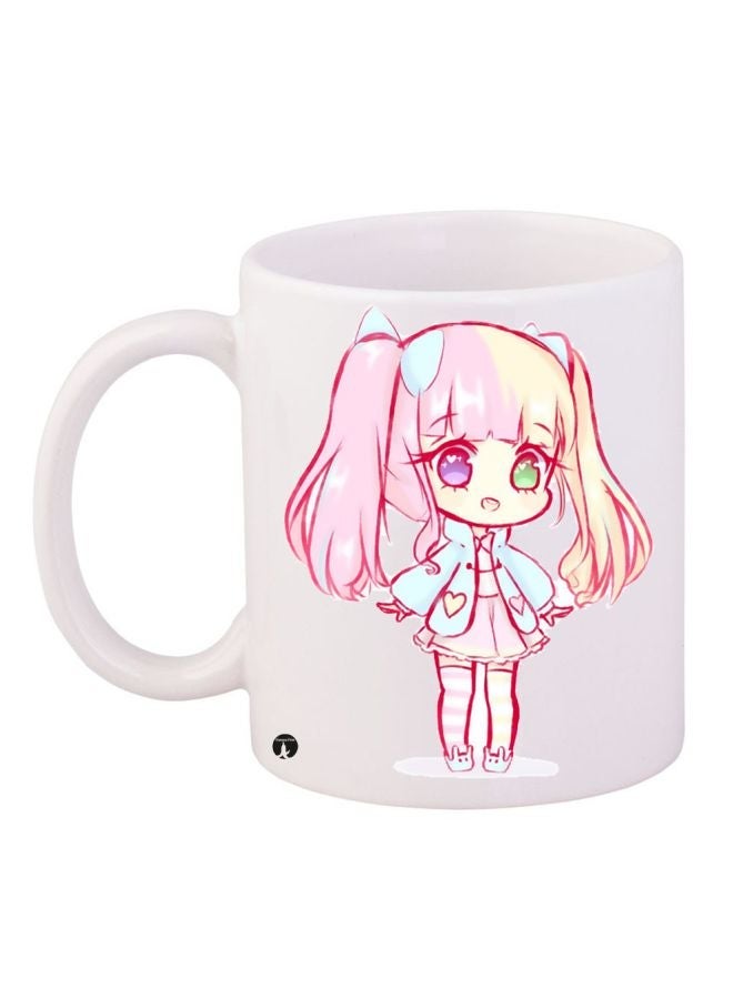 RYN Anime Girl Printed Coffee Mug White/Pink/Blue 11ounce