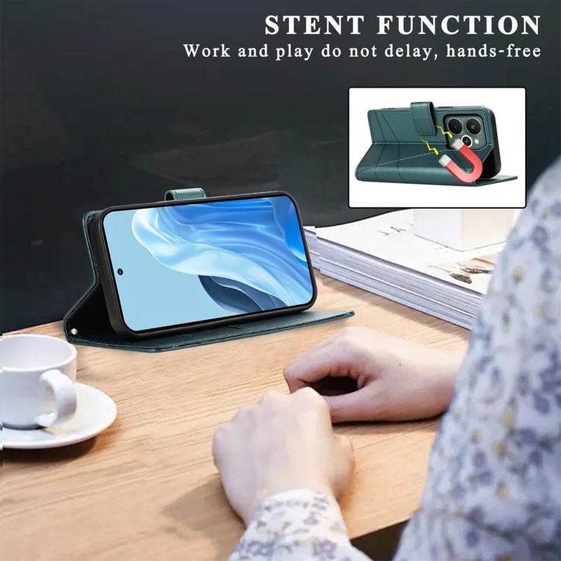 جراب هاتف Realme 15 5G / Realme 15 Pro 5G مصنوع من جلد البولي يوريثان الأصلي ومزخرف بخطوط منقوش (أخضر) - Image 5