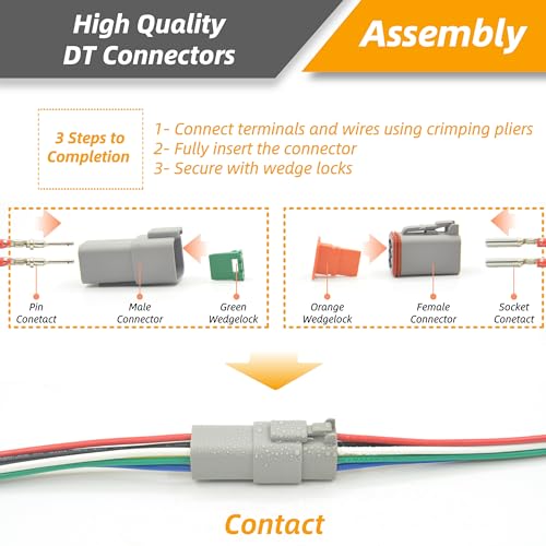 ALFOCI 215 PCS Deutsch Connector Kit, DT 2 3 4 6 8 12 Pin Connectors, IP67 Waterproof Electrical Connectors Plug with 75 Pairs Size 16 Stamped Contacts for Car Truck Boat (2SETS 215PCS) - Image 5