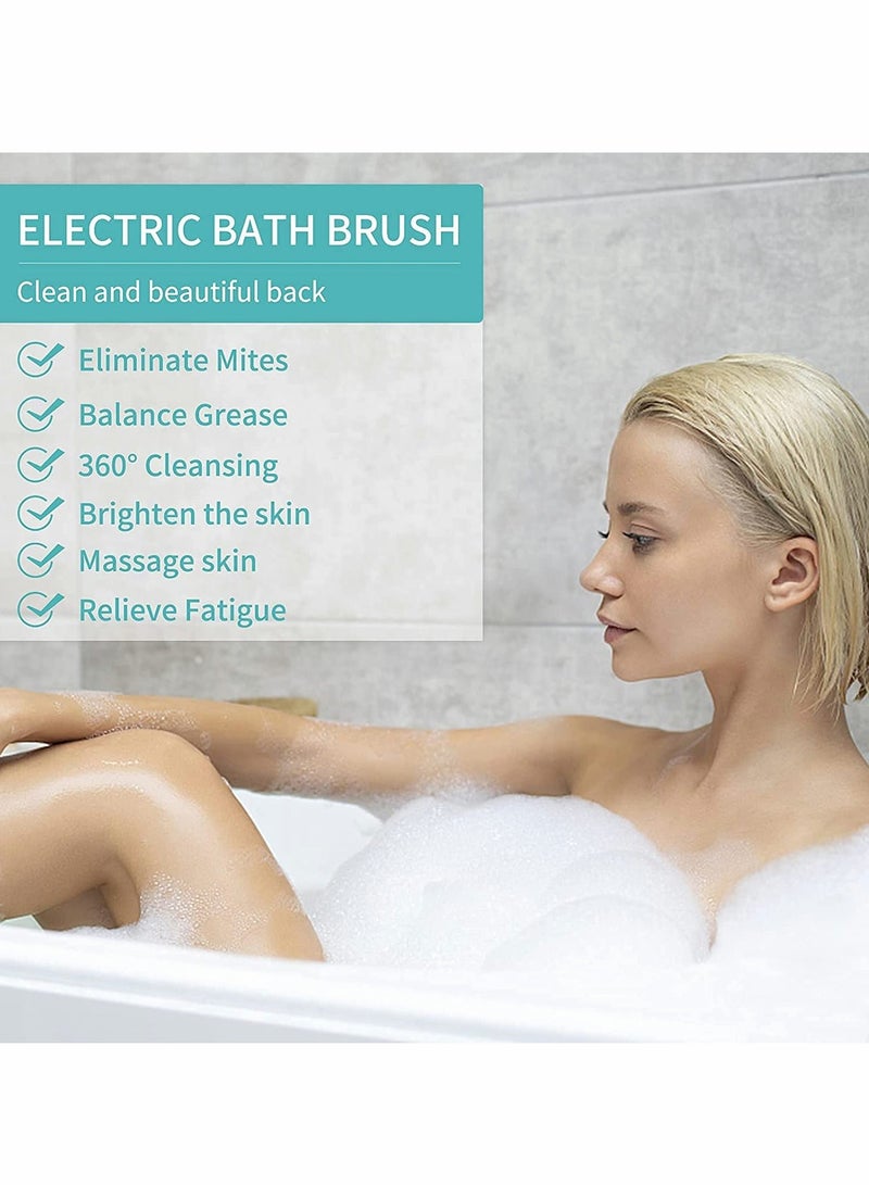 Electric Shower Brush Rechargeable Rotating Long Handle Back Scrubber Suitable for Body Cleansing Exfoliation Waterproof and Non-Slip with 4 Types of Heads (Blue) - Image 4