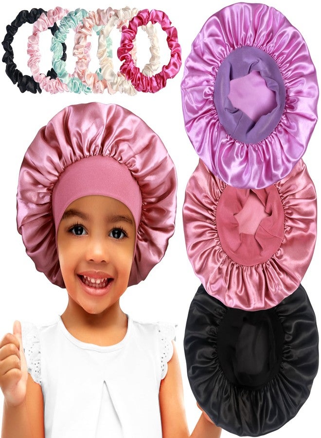 Heniho 3pcs Satin Bonnets for Kids Sleeping, Cute Hair Bonnet with Scrunchies for Girls Curly Hair, C - Image 1
