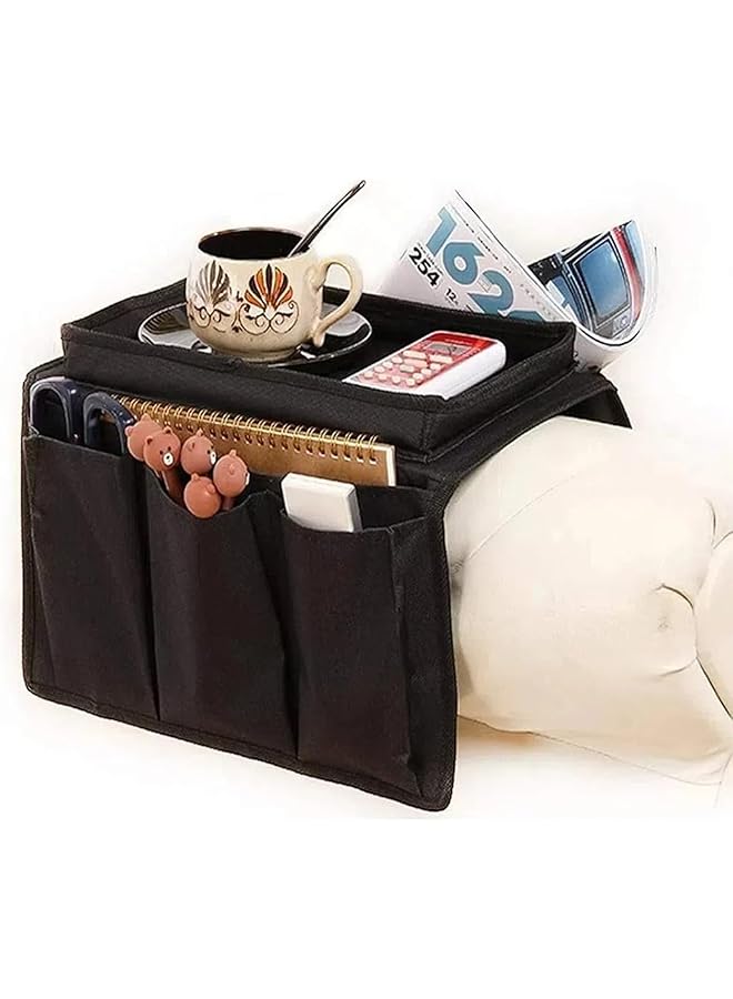 The Bros Sofa Armrest Organizer, with Cup Holder Tray Chair Arm TV Remote Holder, for Recliner Couch Armchair Caddy(black) - Image 1