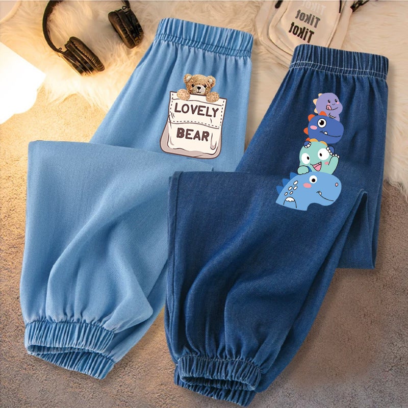 Boys' Summer Pants Stylish Ice Silk Denim Children'S Versatile Anti-Mosquito Pants Cartoon Long Pants For Older Children - Image 1