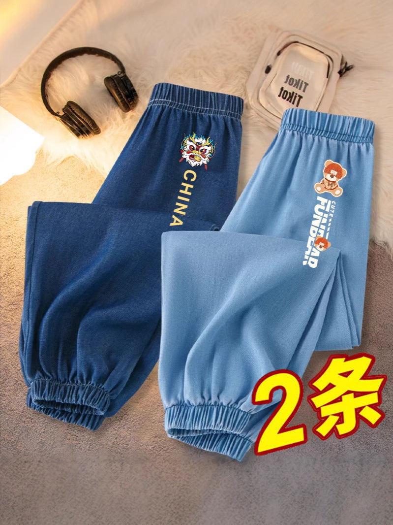 Boys' Summer Pants Stylish Ice Silk Denim Children'S Versatile Anti-Mosquito Pants Cartoon Long Pants For Older Children - Image 2