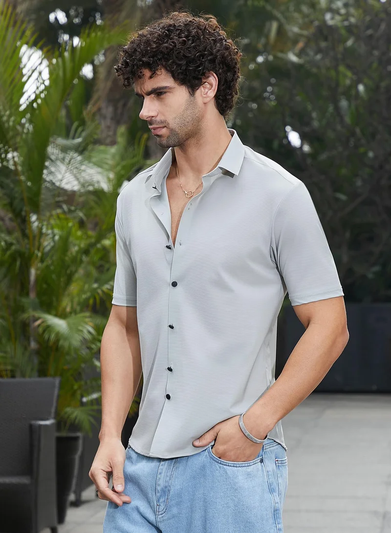 CAHOOT Cloud Grey Men's Cloud Grey Seamless Waffle Shirt for Men | Best Price UAE