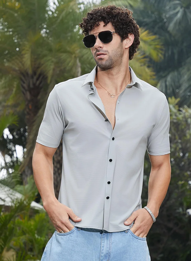 Campus Sutra Men's Cloud Grey Seamless Waffle Shirt