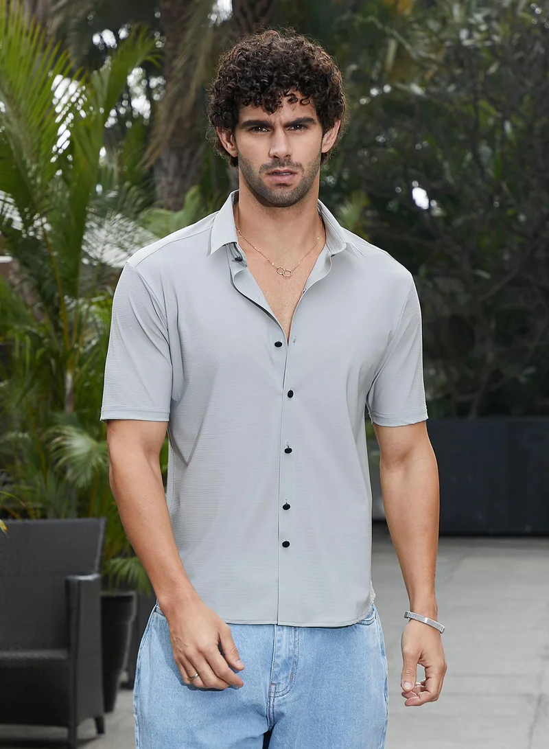 Campus Sutra Men's Cloud Grey Seamless Waffle Shirt