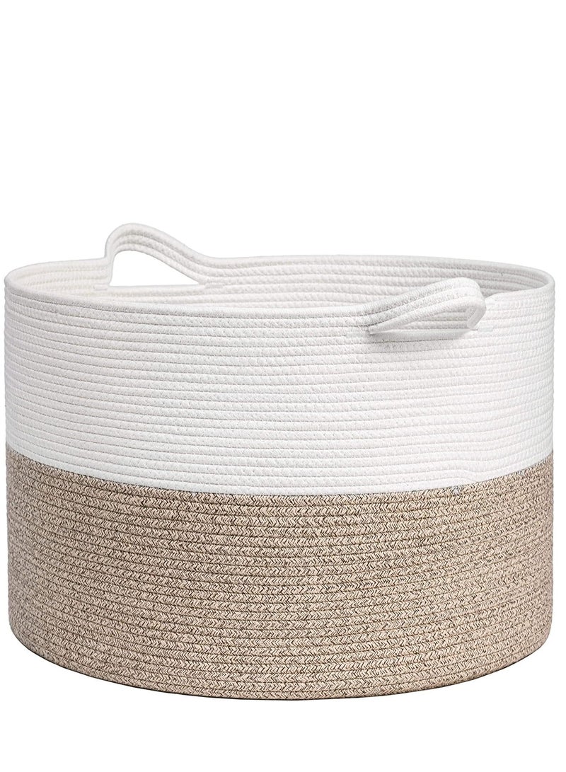 TRASSLE Woven Laundry Basket,Cotton Rope Basket 21.7" × 21.7" × 13.8",   Blankets Basket,Toys Pillows Storage Basket  Bin with Handle, Baby Nursery Organizer Storage - Image 1