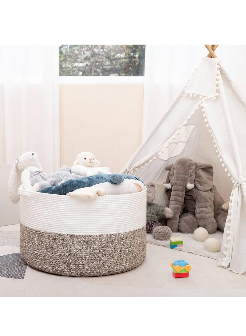 TRASSLE Woven Laundry Basket,Cotton Rope Basket 21.7" × 21.7" × 13.8",   Blankets Basket,Toys Pillows Storage Basket  Bin with Handle, Baby Nursery Organizer Storage - Image 4