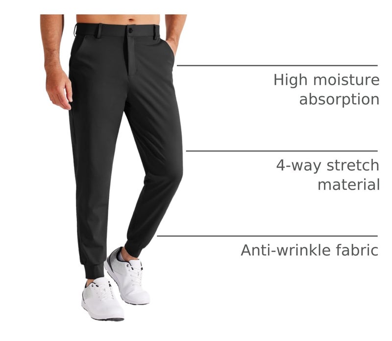 Libin Men's Golf Pants Joggers Lightweight Quick Dry 3 Pockets Slim Fit Soft Stretchy Tapered Leg Work Dress Pants Athletic, Black L - Image 3