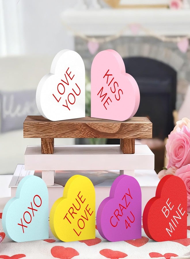 OLANRUN Valentines Day Decorations, 6 PCS Double Printed Conversation Hearts Decorations, Valentines Day Tiered Tray Decor Set Wooden Hearts for Crafts, Valentine's Day Decorations for The Home Table - Image 1