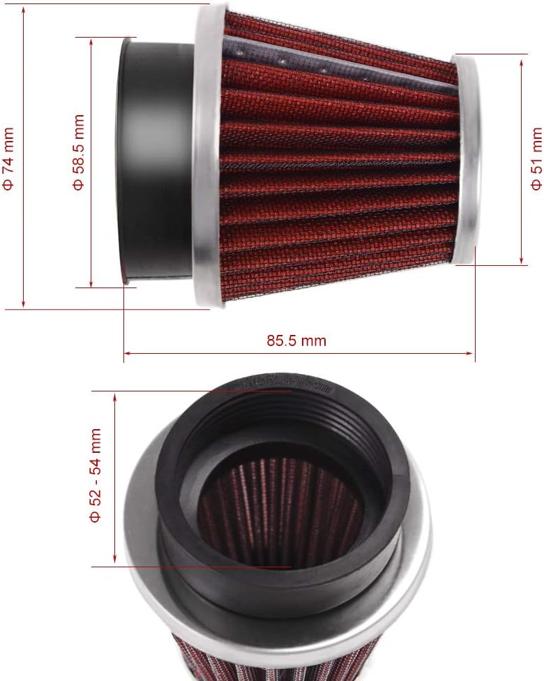 evermotor Universal Red Double Layer Steel Air Filter Motorcycle Scooter ATV Moped Quad 52mm 53mm 54mm - Image 4