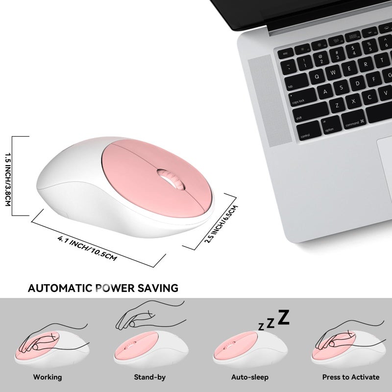 FD iK6630 Wireless Keyboard and Mouse Combo - 2.4GHz USB Cordless, Cute Round Keys, Quiet and Slim Set for Laptop, Computer, TV, and Mac - Salmon Pink & White - Image 4