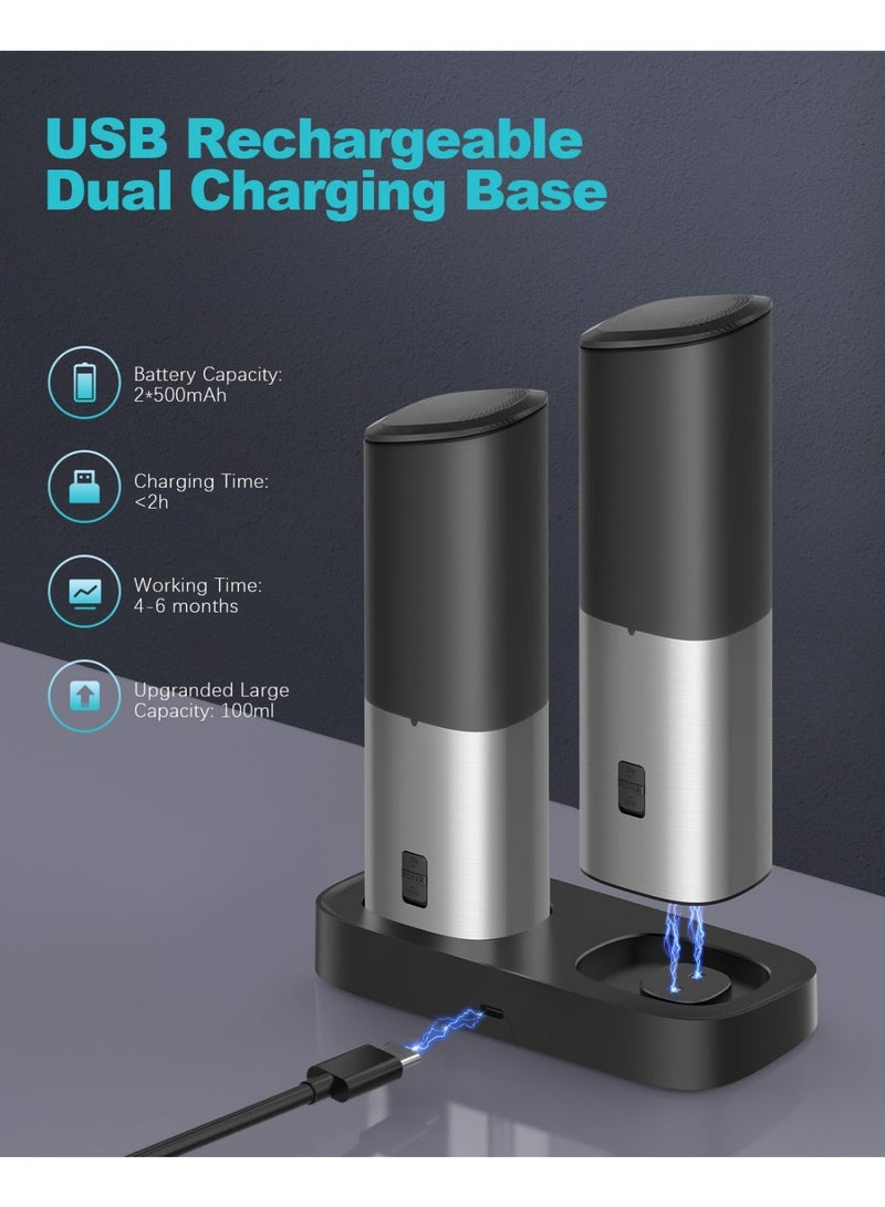 Arabest Gravity Electric Salt and Pepper Grinder Set, USB Rechargeable With Dual Charging Base, Adjustable Fineness, Stainless Steel Construction, One Handed Operation, Auto Dust Lids, LED Light - Image 3