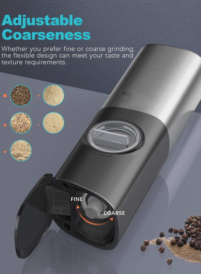 Arabest Gravity Electric Salt and Pepper Grinder Set, USB Rechargeable With Dual Charging Base, Adjustable Fineness, Stainless Steel Construction, One Handed Operation, Auto Dust Lids, LED Light - Image 4