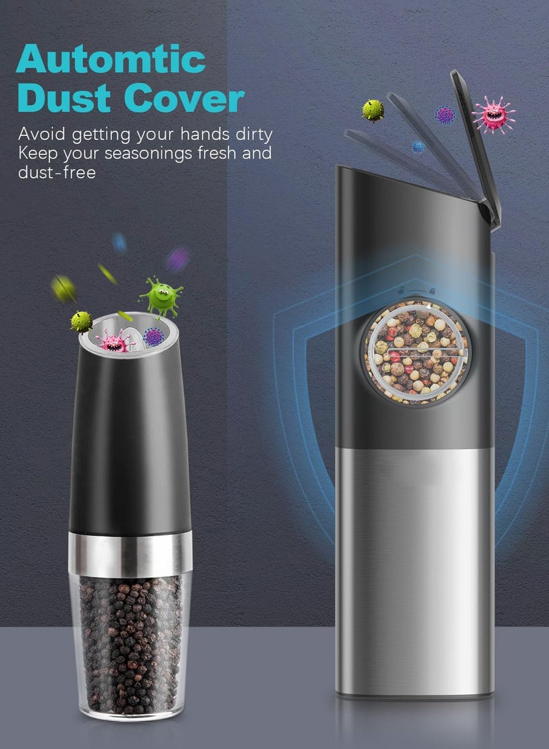 Arabest Gravity Electric Salt and Pepper Grinder Set, USB Rechargeable With Dual Charging Base, Adjustable Fineness, Stainless Steel Construction, One Handed Operation, Auto Dust Lids, LED Light - Image 5
