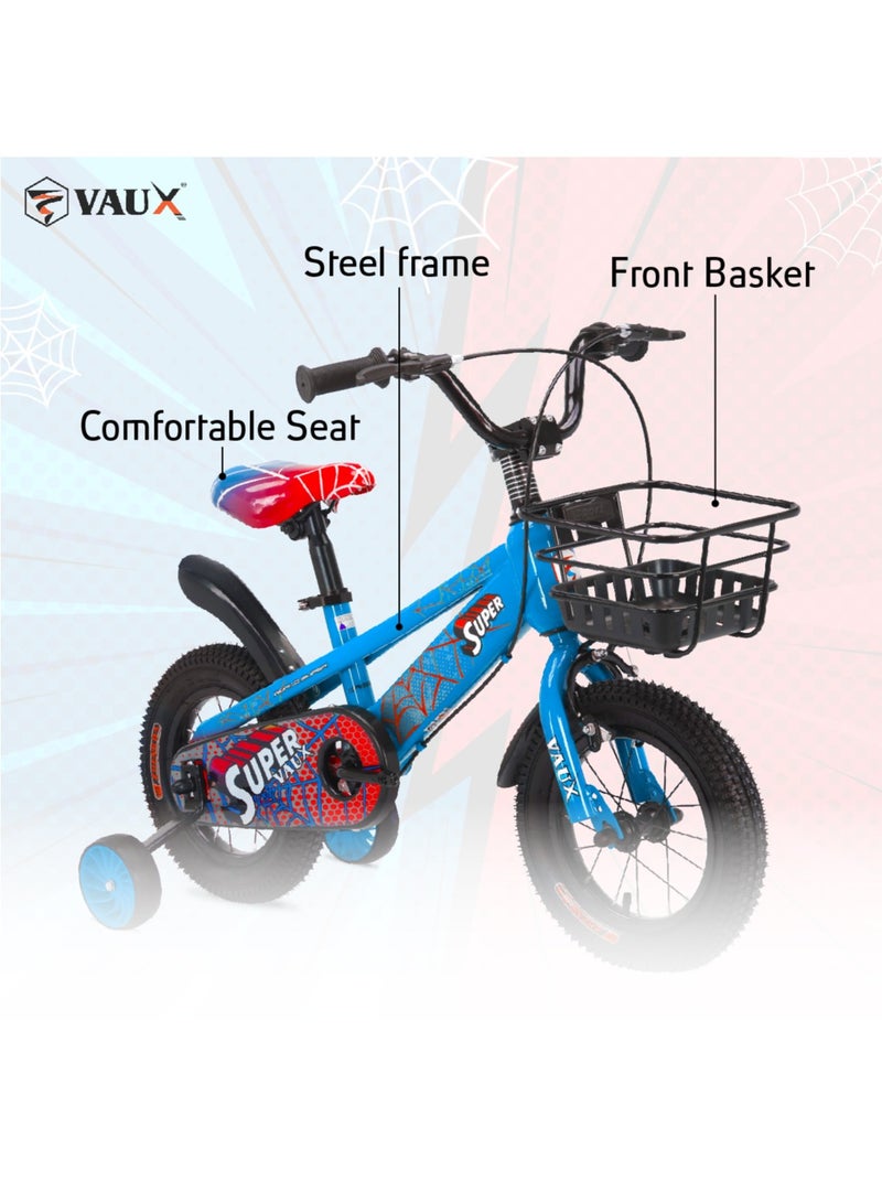 Vaux Vaux Super Kids Bike With Basket for Boys, Adjustable Seat, Handbrake, Mudguards, 14 Inch Bicycle with Training Wheels - Image 3