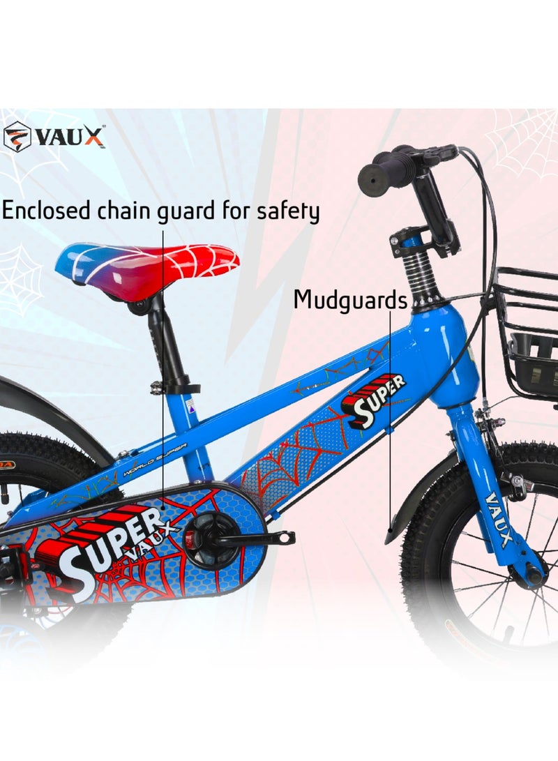 Vaux Vaux Super Kids Bike With Basket for Boys, Adjustable Seat, Handbrake, Mudguards, 14 Inch Bicycle with Training Wheels - Image 5