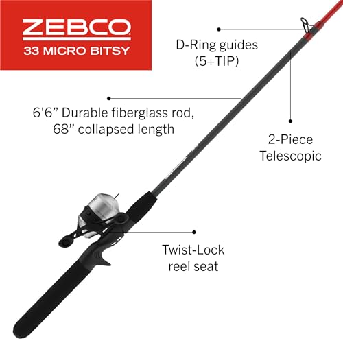 Zebco 33 Micro Bitsy Spincast Reel and Fishing Rod Combo 6Foot 6Inch 2Piece Telescopic Rod UltraLight Power PreSpooled 17Piece Tackle - Image 3