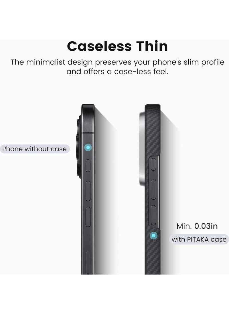 PITAKA Ultra Slim Case for iPhone 16 Pro Max with MagSafe Phone Ring Holder Premium Caseless Look Protective Case Crafted from Durable 600D Aramid Fiber, Ultra-Thin & Lightweight, Scratch-Resistant with Enhanced 3D Grip - Black Grey