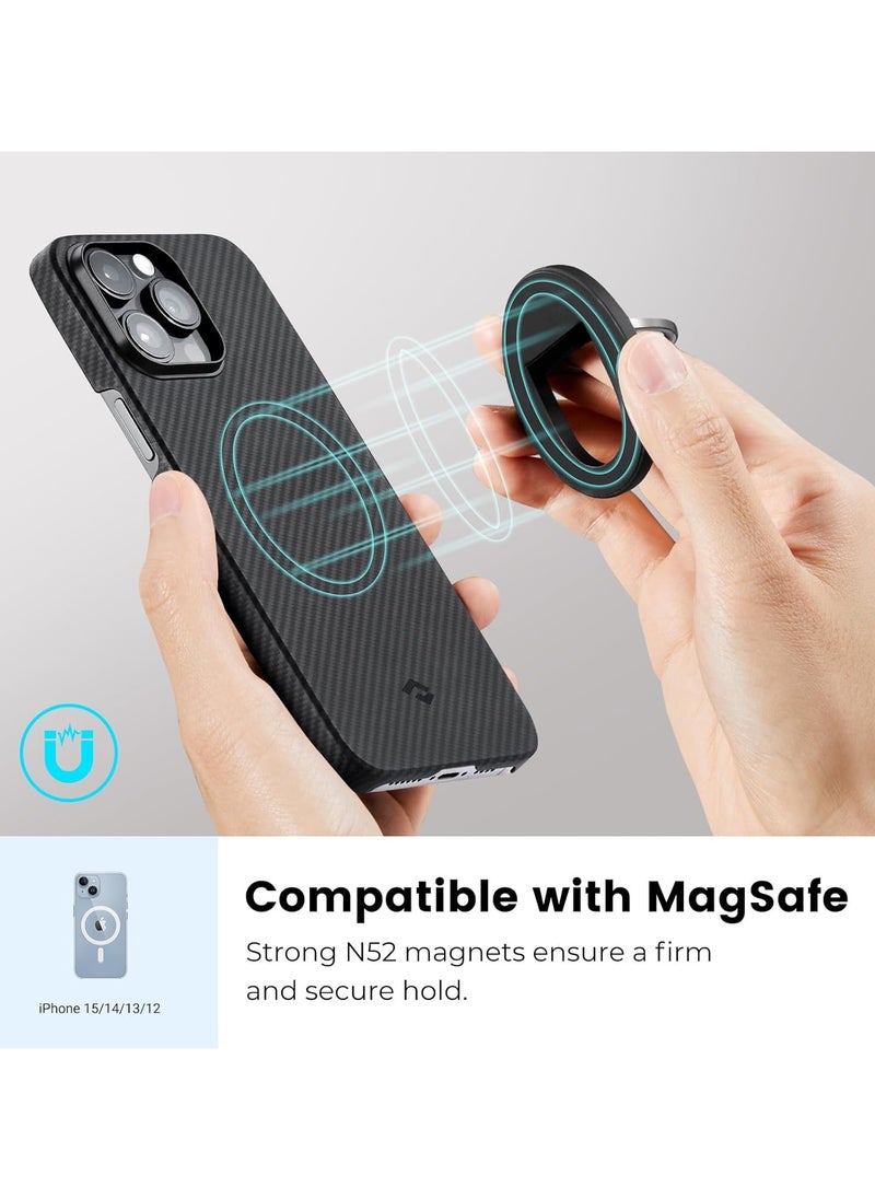 PITAKA Ultra Slim Case for iPhone 16 Pro Max with MagSafe Phone Ring Holder Premium Caseless Look Protective Case Crafted from Durable 600D Aramid Fiber, Ultra-Thin & Lightweight, Scratch-Resistant with Enhanced 3D Grip - Black Grey