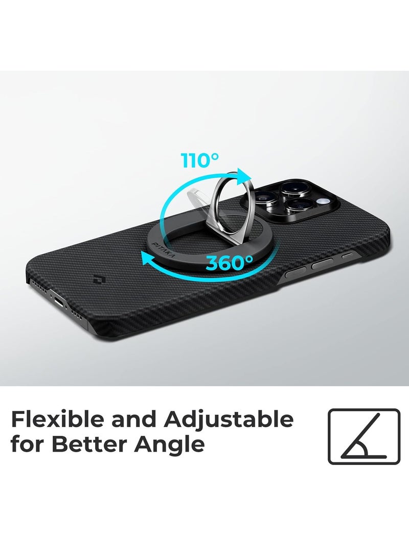 PITAKA Ultra Slim Case for iPhone 16 Pro Max with MagSafe Phone Ring Holder Premium Caseless Look Protective Case Crafted from Durable 600D Aramid Fiber, Ultra-Thin & Lightweight, Scratch-Resistant with Enhanced 3D Grip - Black Grey