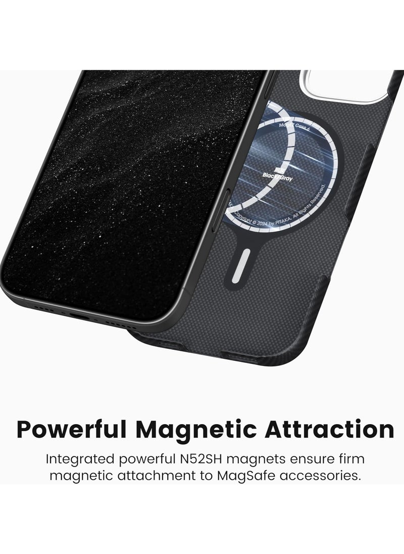 PITAKA Ultra Slim Case for iPhone 16 Pro Max with MagSafe Phone Ring Holder Premium Caseless Look Protective Case Crafted from Durable 600D Aramid Fiber, Ultra-Thin & Lightweight, Scratch-Resistant with Enhanced 3D Grip - Black Grey
