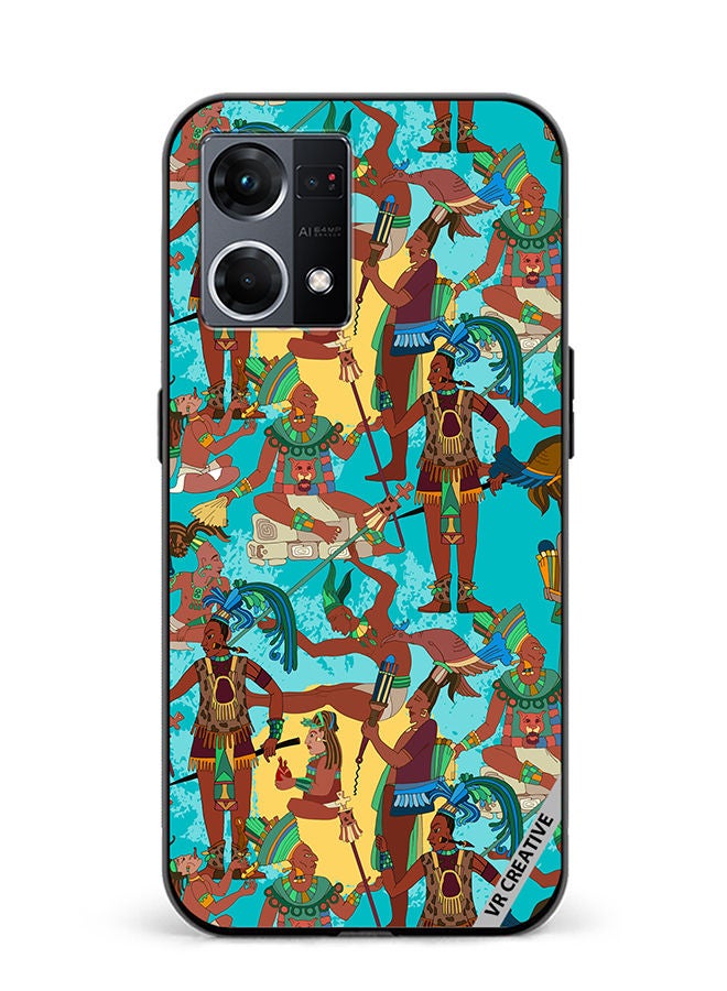 VR CREATIVE Protective Case Cover For Oppo Reno8 4G Ancient Mayan Mural Design Multicolour - Image 1